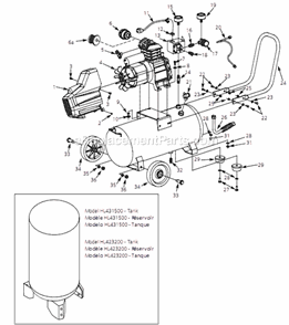 Page A Diagram and Parts List for HL421000 2007 Campbell Hausfeld Compressor
